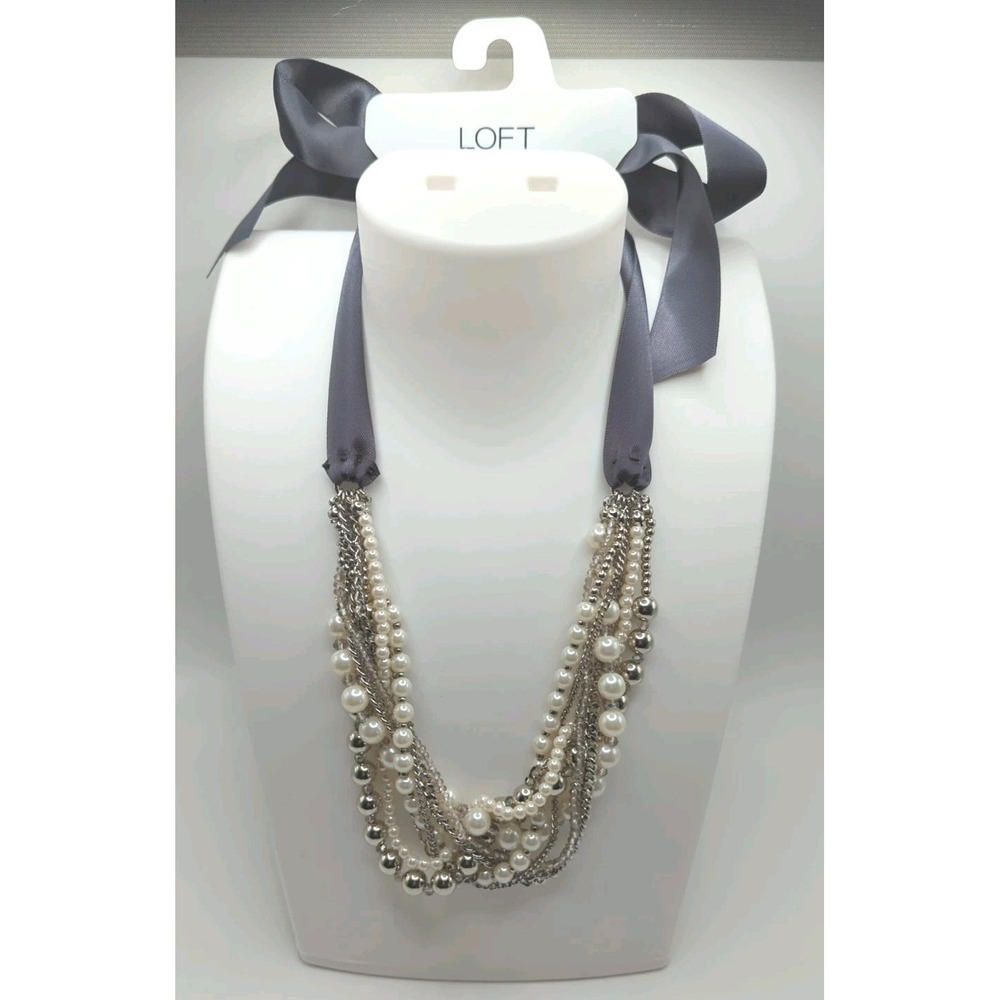 Costume Jewelry Shiny Rhinestone Chains With Grey Satin Bow 24" NWT